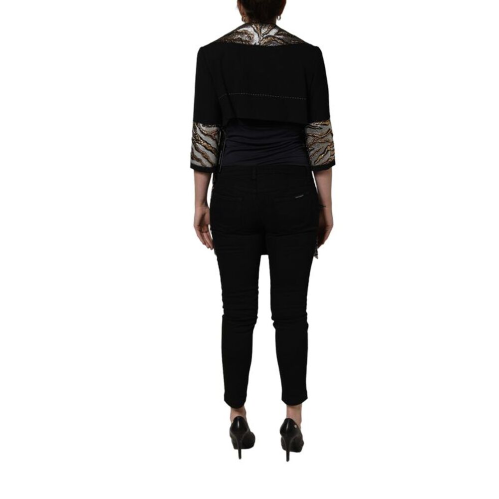Dolce & Gabbana Black Single-Breasted Brocade Coat Women's Jacket